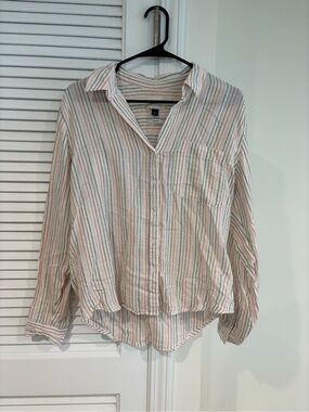 universal thread Striped Button-Down Shirt - White with Multicolor Stripes